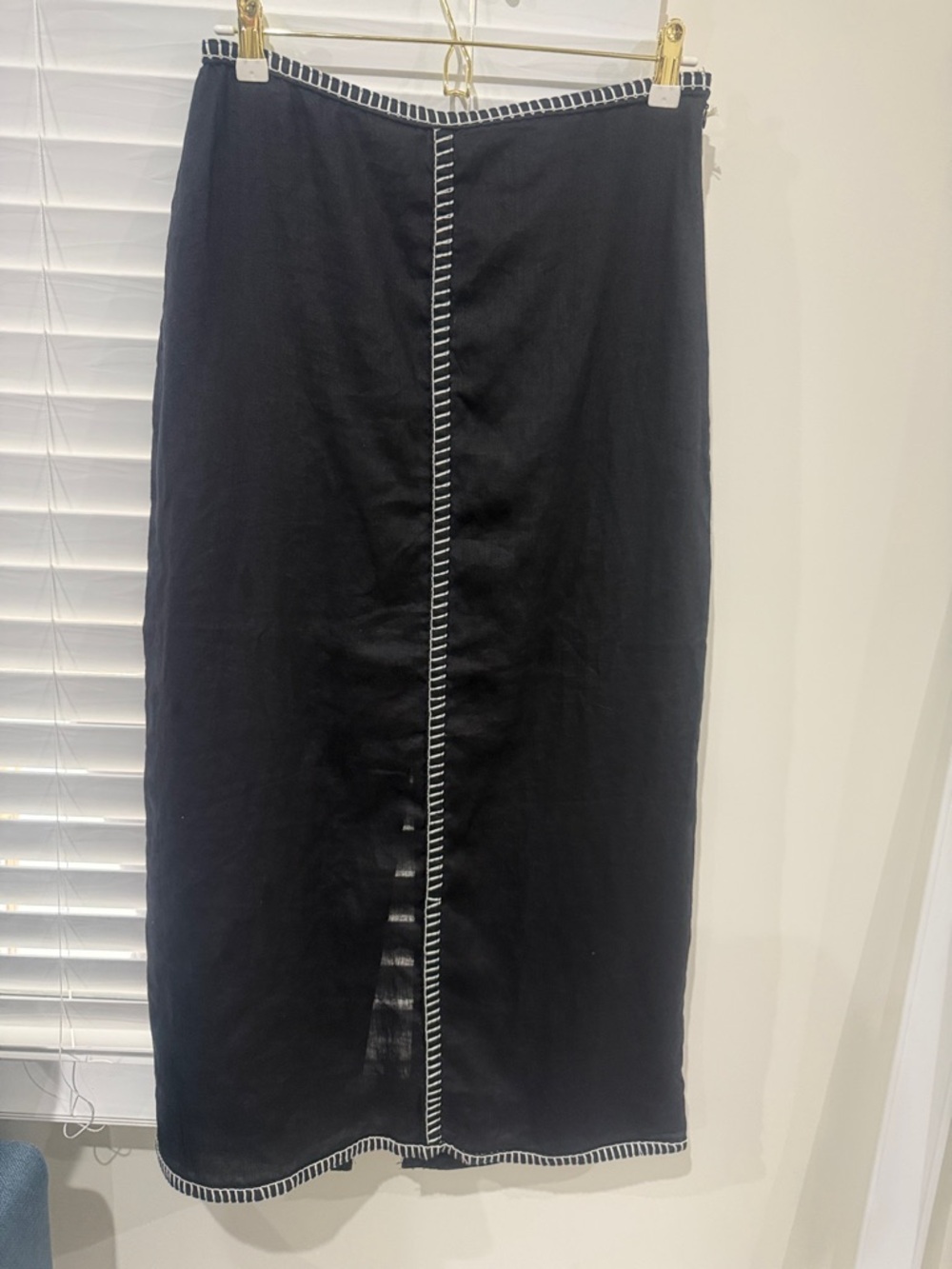 Magaschoni Black Midi Skirt with White Contrast Stitching